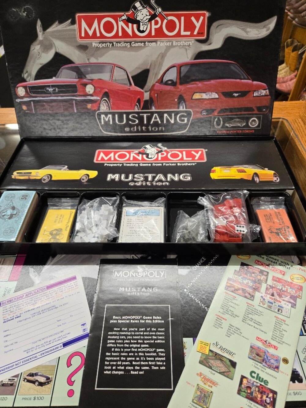 1999 collectors Mustang edition Monopoly boardgame pieces sealed box as is